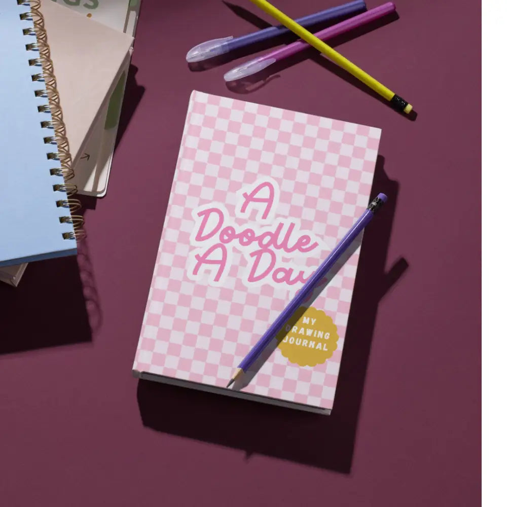 A Doodle A Day Drawing Journal pink checkerboard lifestyle