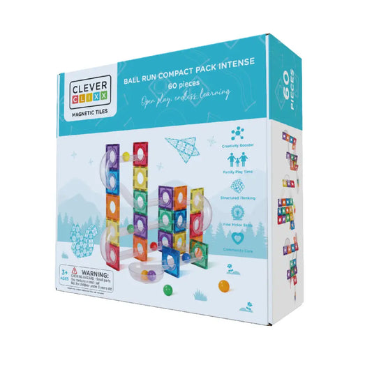 Cleverclixx Magnetic Tiles Ball Run Compact Intense 60 pieces
