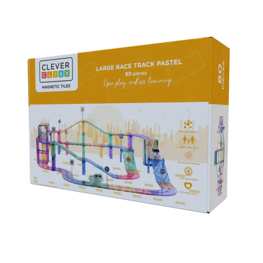 Cleverclixx Magnetic Tiles Large Race Track Pastel 80 pieces
