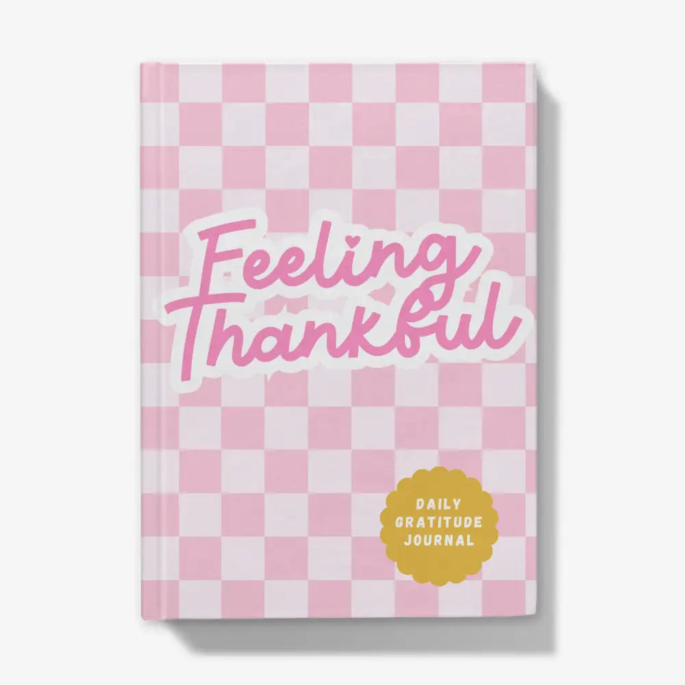 Feeling Thankful gratitude journal pink checkerboard cover
