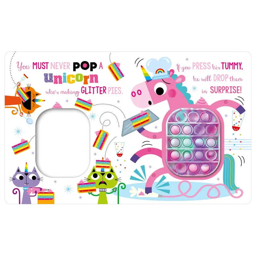 Make Believe Ideas Never Pop a Unicorn board book and fidget toy interior pages