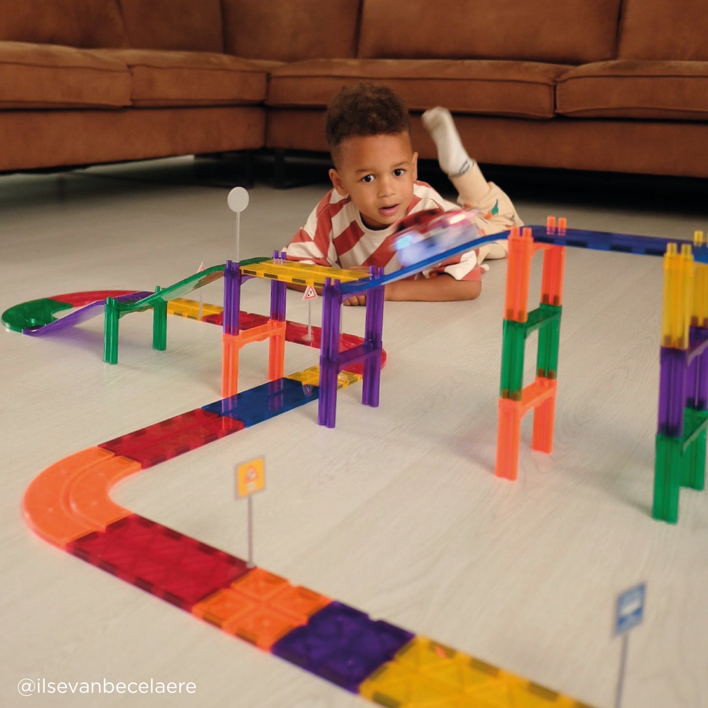 Cleverclixx Race Track Intense 65 piece Magnetic Tiles Set