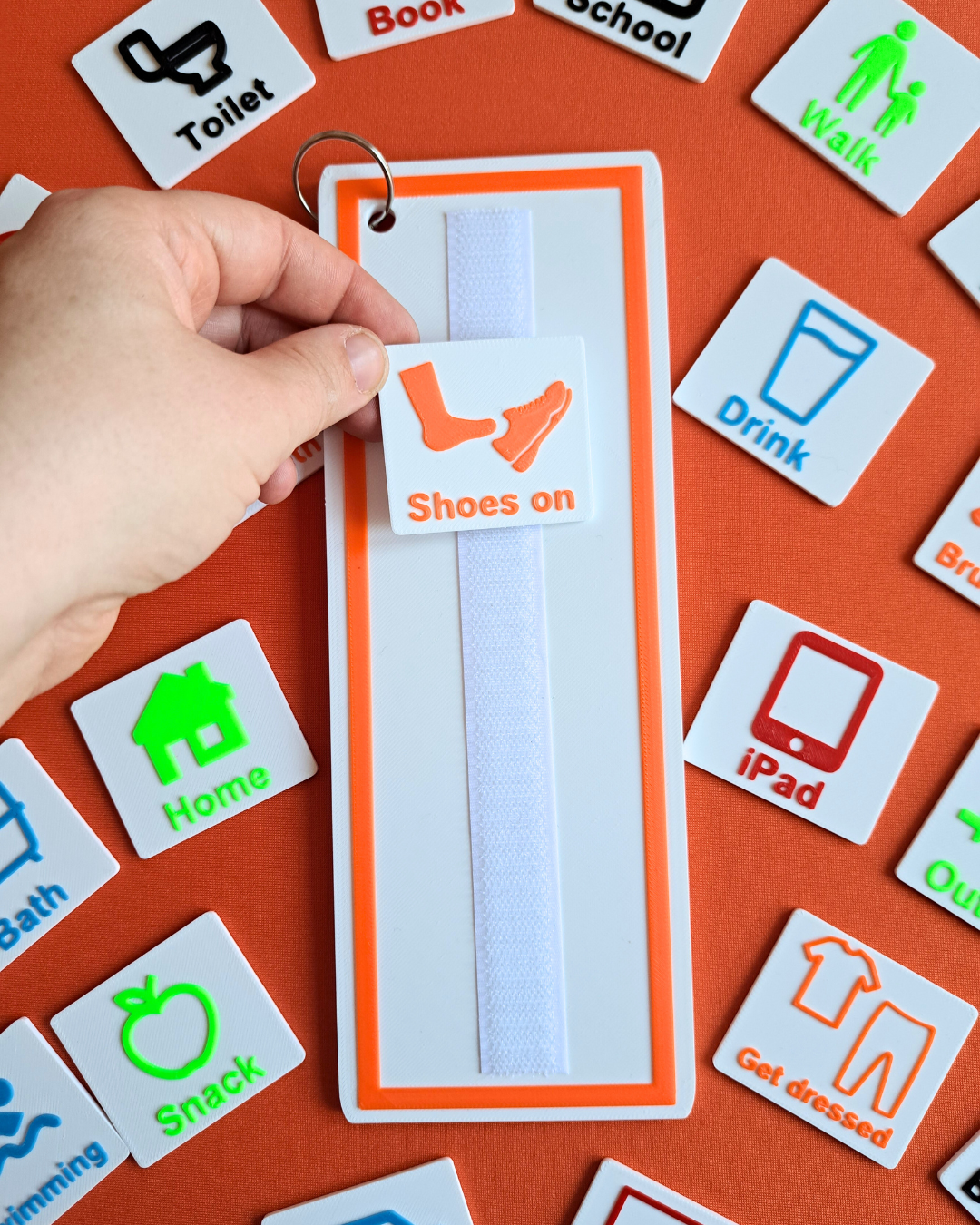 Daily Routine Visual Schedule Bundle - Board with 20 Velcro Tags and Tag Wallet