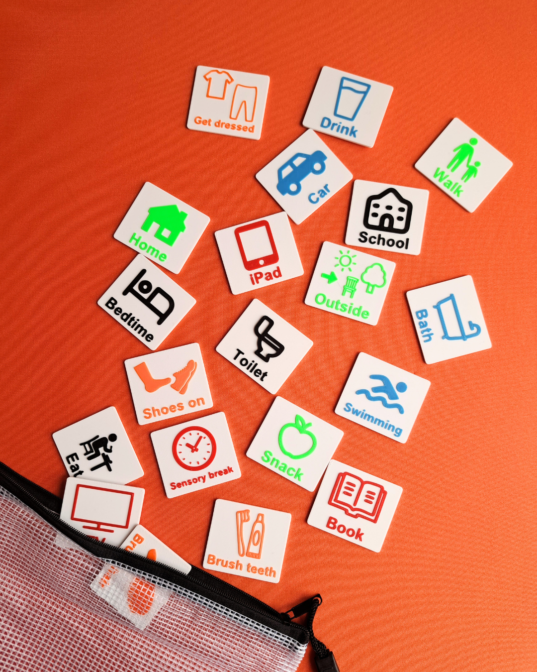 Daily Routine Visual Schedule Bundle - Board with 20 Velcro Tags and Tag Wallet