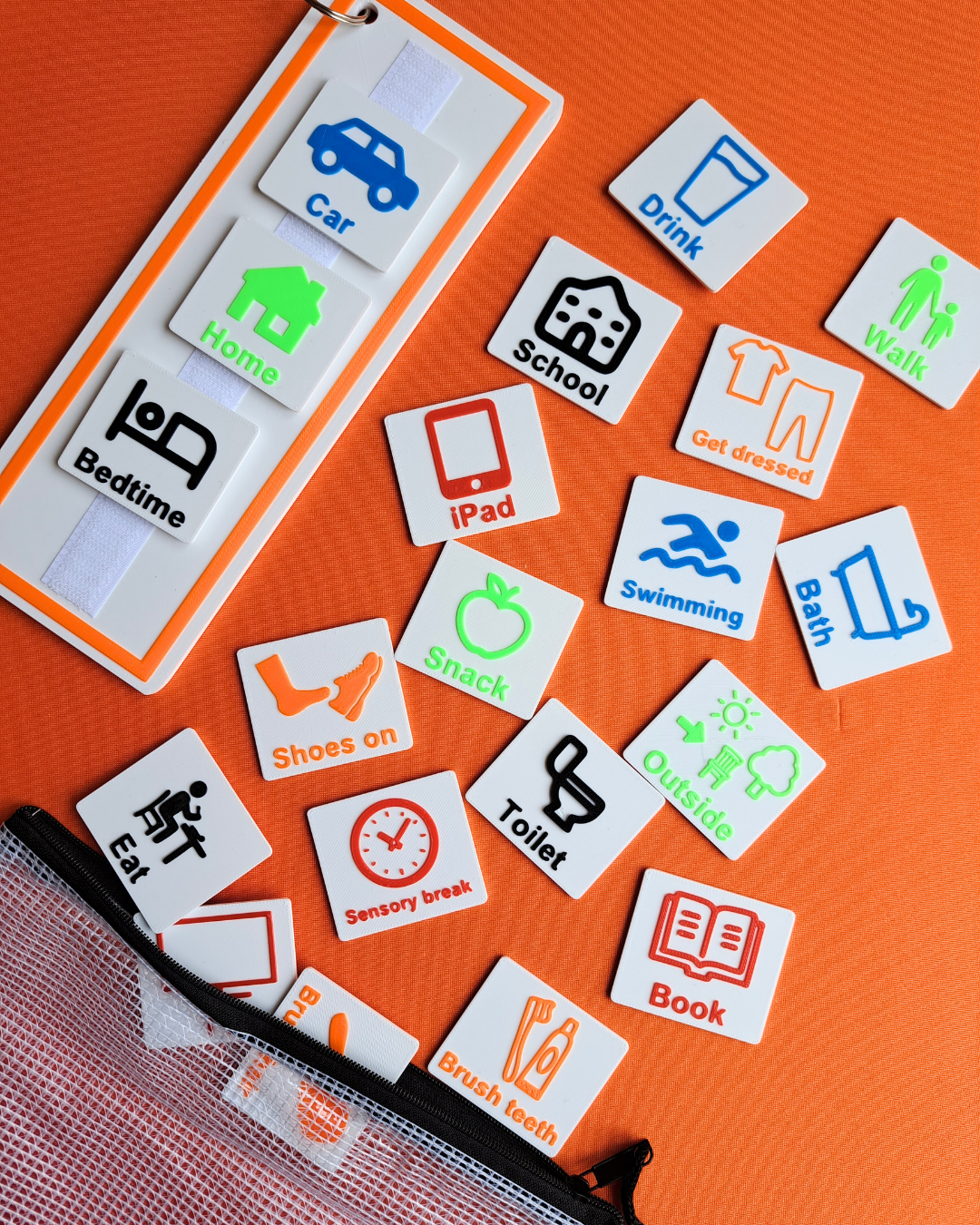 Daily Routine Visual Schedule Bundle - Board with 20 Velcro Tags and Tag Wallet