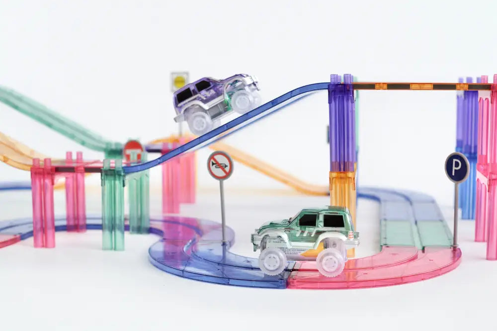 Cleverclixx Magnetic Tiles Large Race Track Pastel 80 pieces