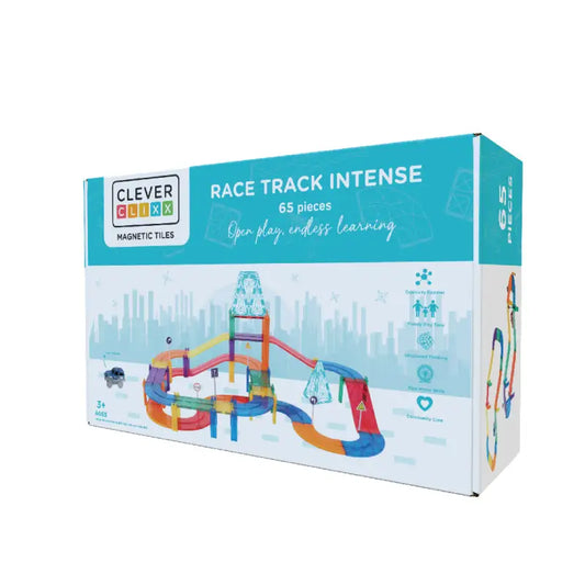 Cleverclixx Race Track Intense 65 piece Magnetic Tiles Set