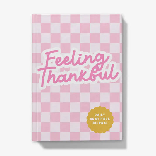 Feeling Thankful gratitude journal pink checkerboard cover