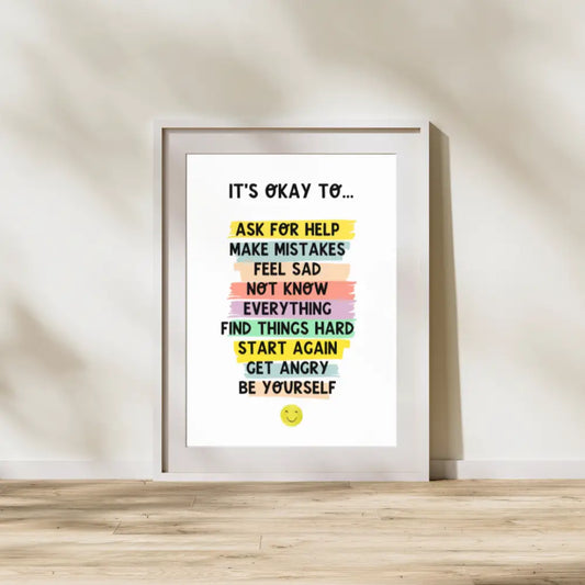 It's Okay To... feelings wall art poster Little Sensory Home framed