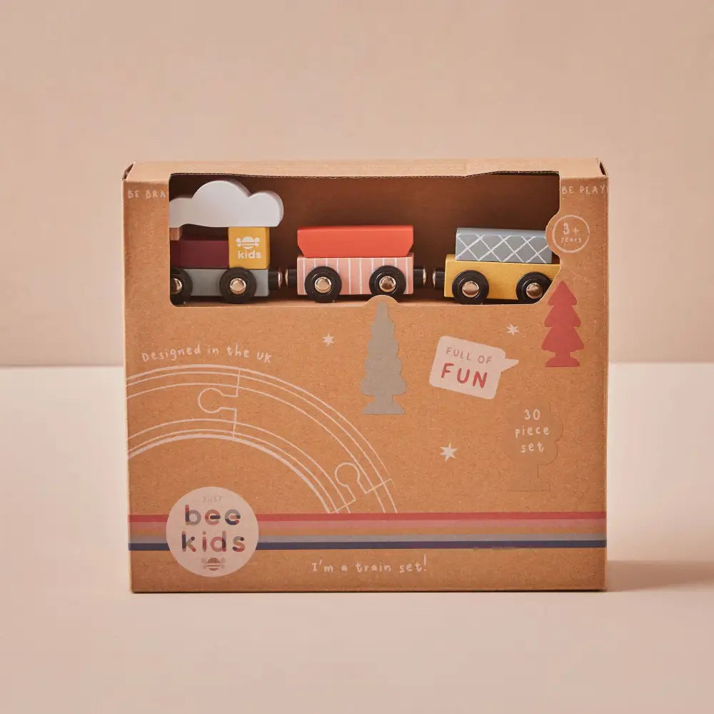 Just Bee Kids wooden train set packaging
