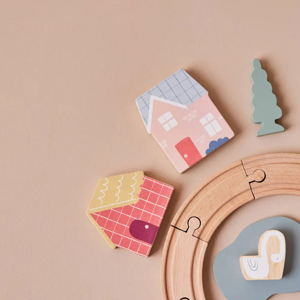 Just Bee Kids wooden train set buildings