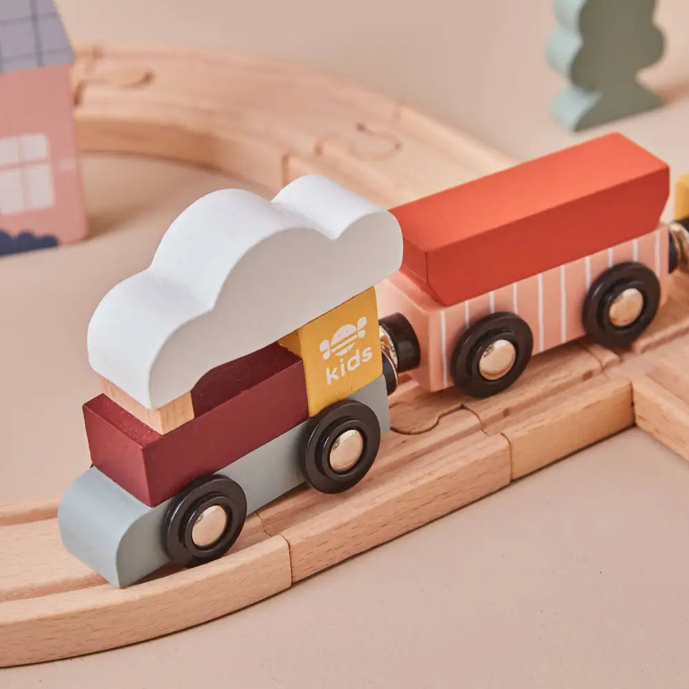 Just Bee Kids wooden train set close up