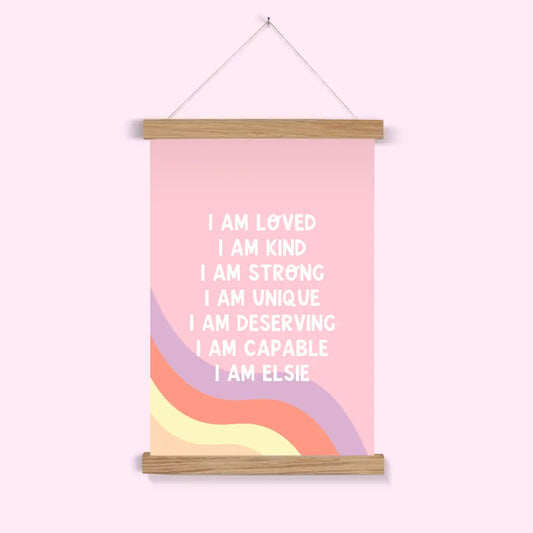 Personalised rainbow positive affirmations wall art poster hanger
