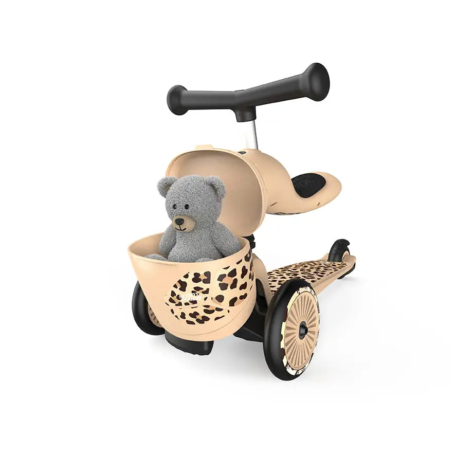 Scoot & Ride Highway Kick 1 Lifestyle Leopard with toy in storage